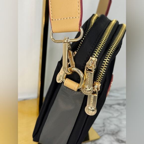 Wakati JingPin Black & Gray Nylon Crossbody Bag w/ Triple Compartments - Picture 2 of 7